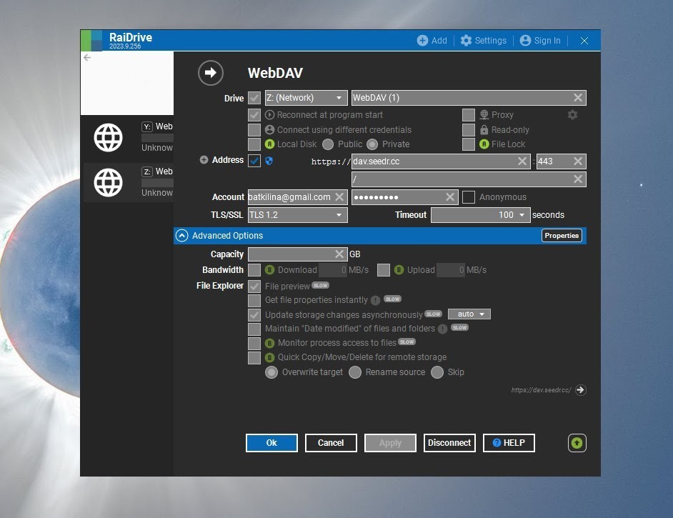 Setting up SFTP/FTP/WebDav client RailDrive